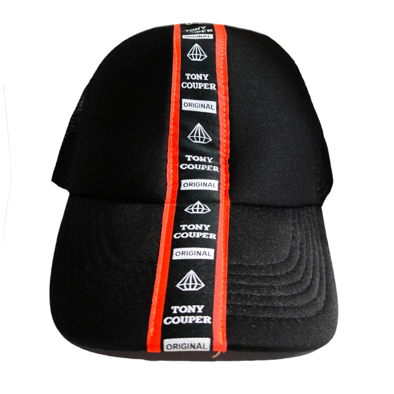Tony couper  - HAT22/30 - taped orange baseball cap - black