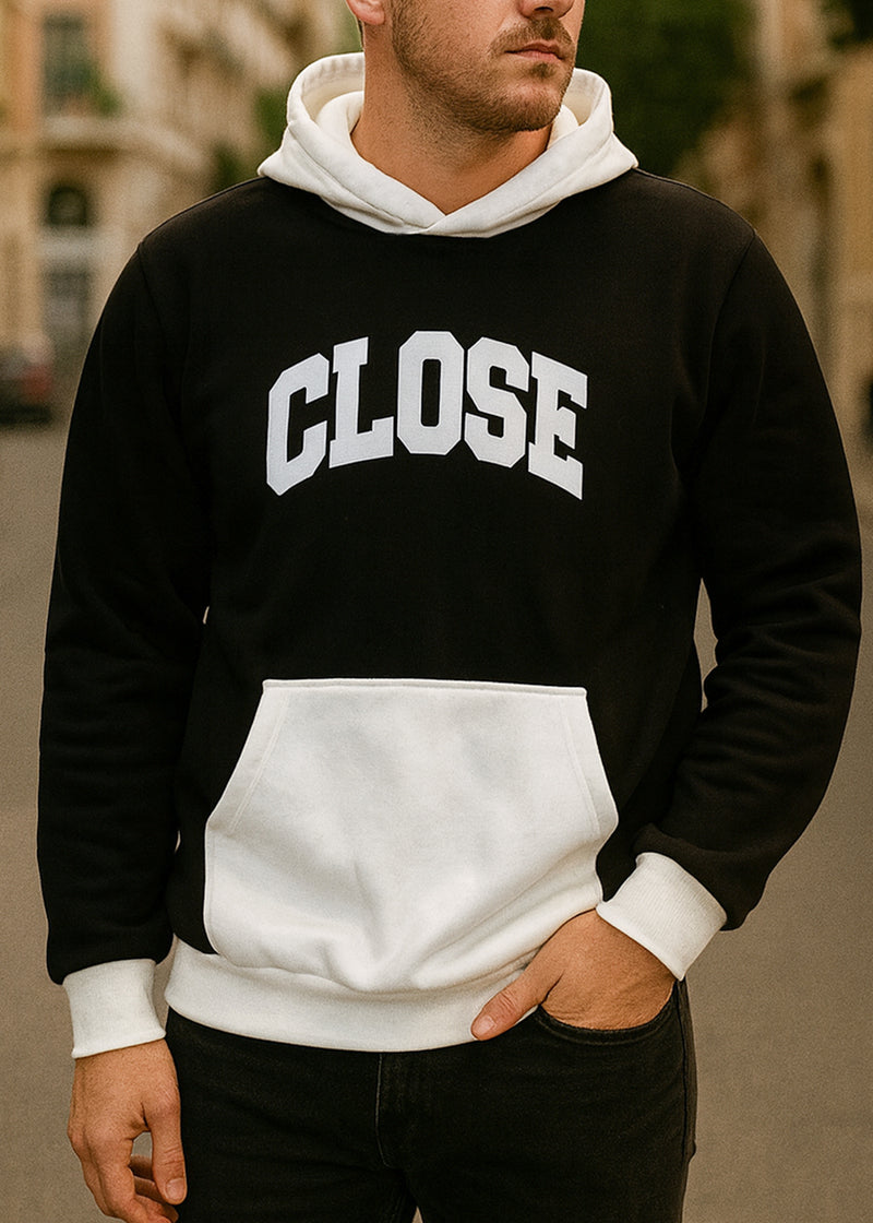 Ανδρικό φούτερ με κουκούλα Close society-HDS26-700-black-white hoodie regular fit