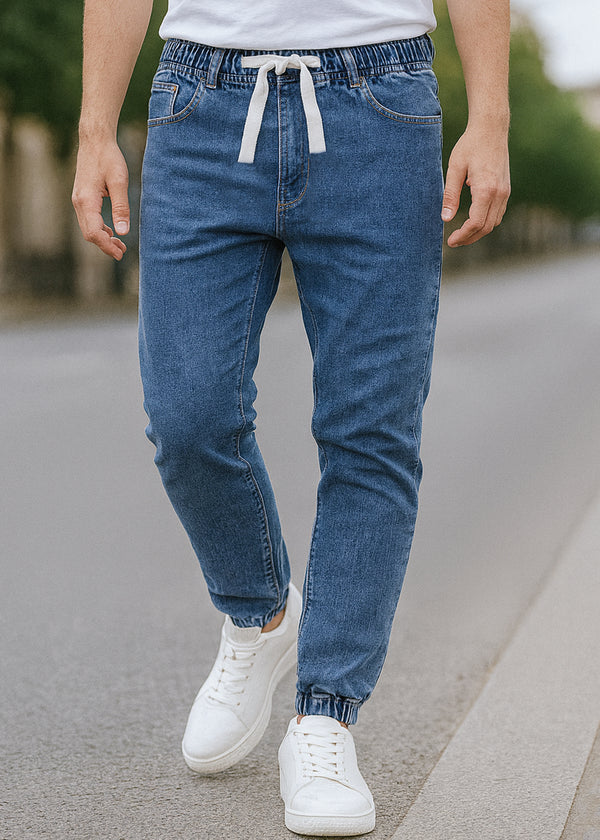 Ανδρικό τζιν παντελόνι - GUF - HE1562 - casual elasticated jeans regular fit μπλε