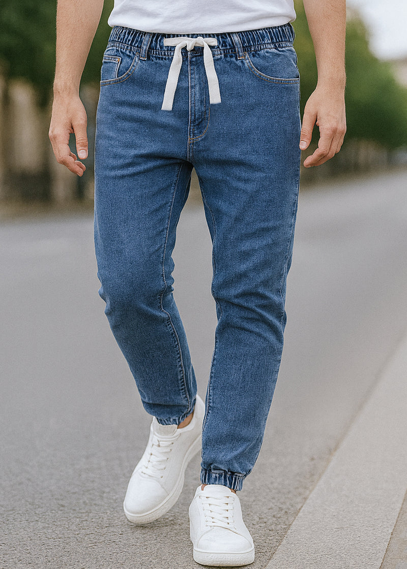 Ανδρικό τζιν παντελόνι - GUF - HE1562 - casual elasticated jeans regular fit μπλε