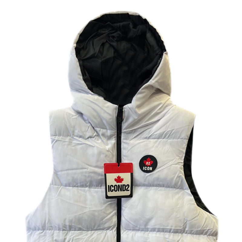ICON D2 long sleeveless puffer with hood  - white