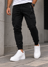 GUF CLOTHING - Ανδρική φόρμα cargo χωρίς χνούδι elegant pants - Μαύρη DB-7396