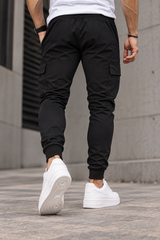 GUF CLOTHING - Ανδρική φόρμα cargo χωρίς χνούδι elegant pants - Μαύρη DB-7396