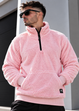Ανδρική φούτερ με κολάρο New wave clothing - 232-39 - half zip sherpa design ροζ