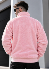 Ανδρική φούτερ με κολάρο New wave clothing - 232-39 - half zip sherpa design ροζ
