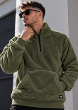 Ανδρική φούτερ με κολάρο New wave clothing - 232-39 - half zip sherpa design χακί