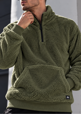 Ανδρική φούτερ με κολάρο New wave clothing - 232-39 - half zip sherpa design χακί