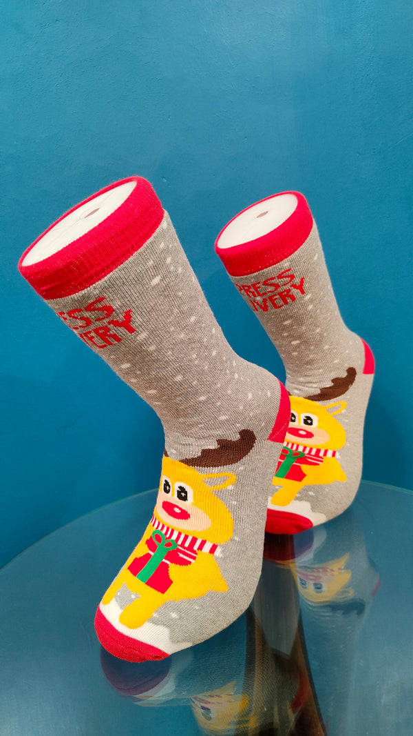 V-tex socks yellow reindeer - grey