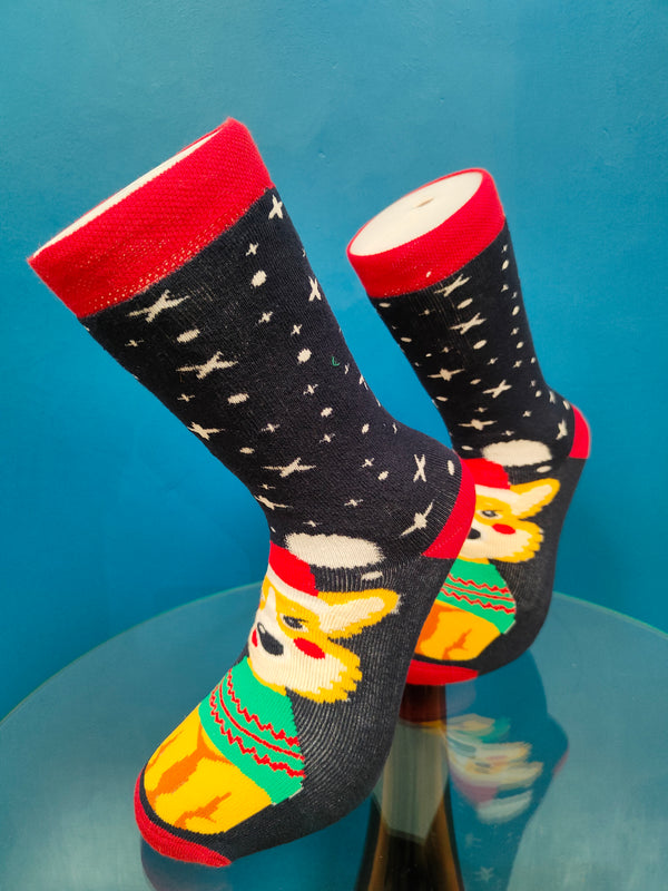 V-tex socks Christmas corgi - black