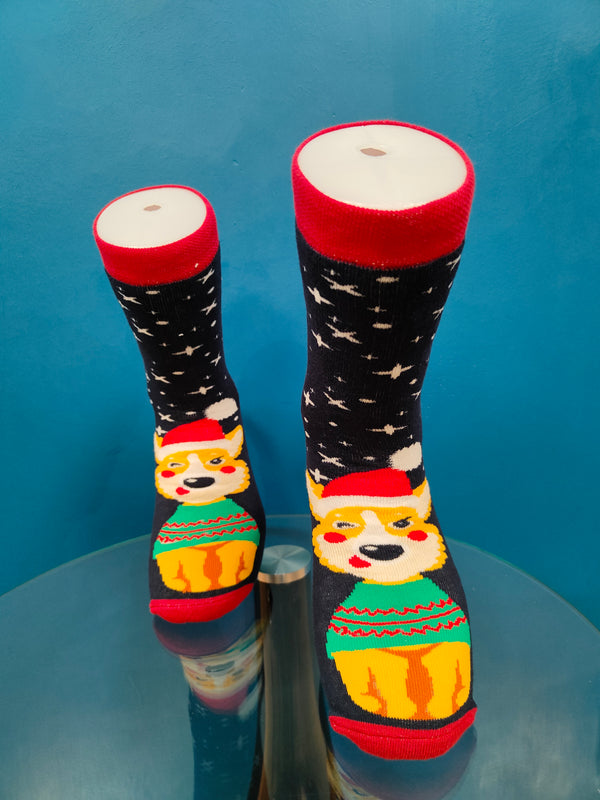 V-tex socks Christmas corgi - black