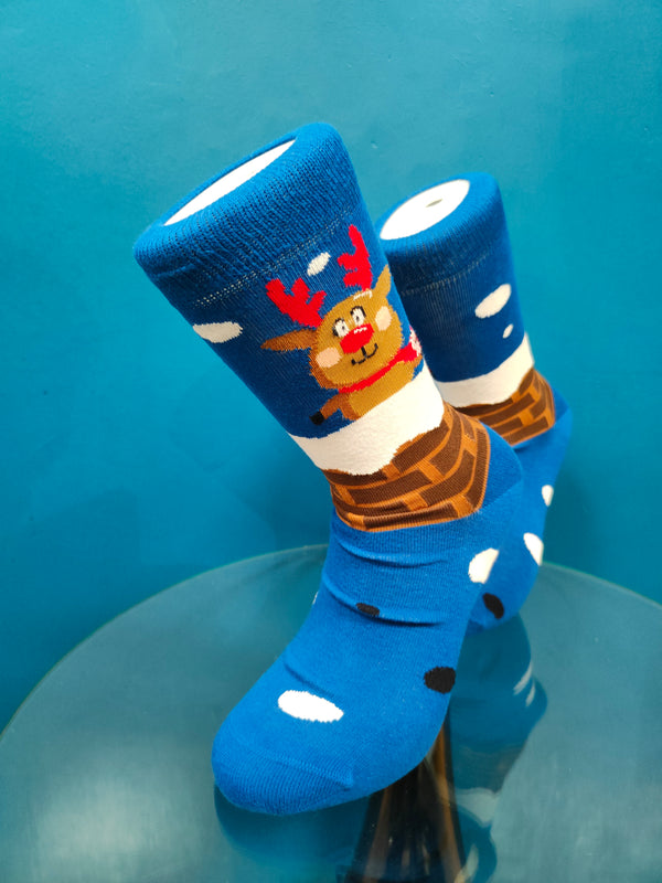 V-tex socks reindeer chimney - blue