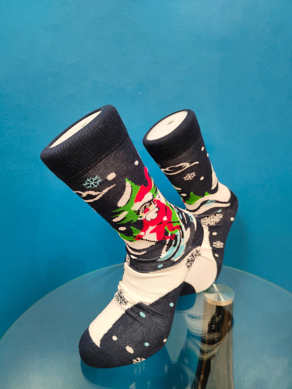 V-tex socks santa skiing down - black