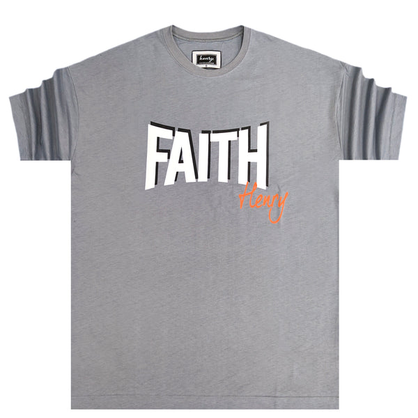 Ανδρική κοντομάνικη μπλούζα Henry clothing - 3-432 - faith logo γκρι