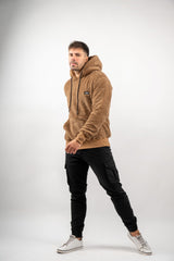 Ανδρική φούτερ με κουκούλα New wave clothing - 232-38 - patch sherpa design hoodie καφέ