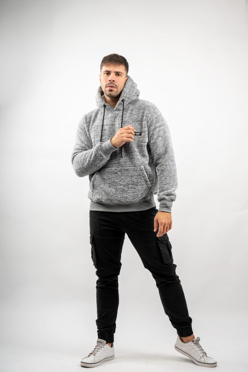 Ανδρική φούτερ με κουκούλα New wave clothing - 232-38 - patch sherpa design hoodie γκρι