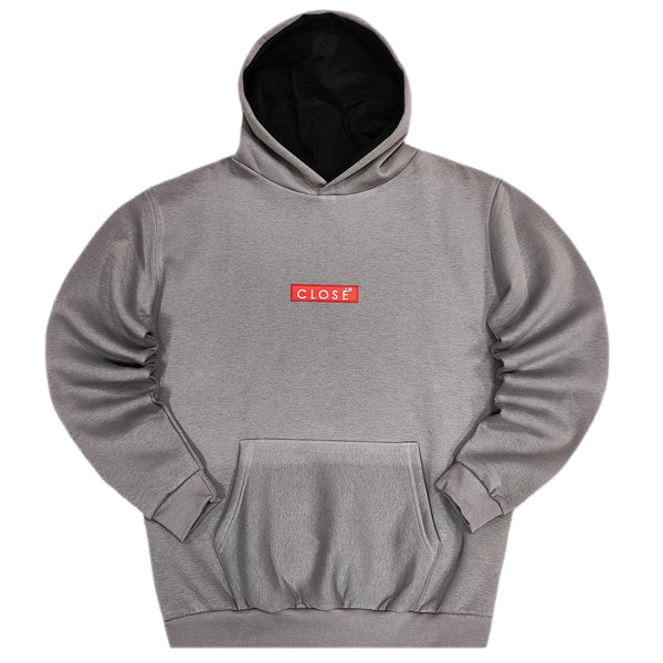Close society - W23-961 - red patch logo hoodie - grey