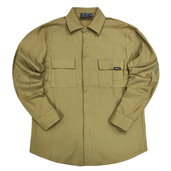 Ανδρικό πουκάμισο ζακέτα Vinyl art clothing - 33520-04 - essential overshirt χακί