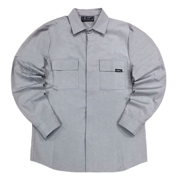 Ανδρικό πουκάμισο ζακέτα Vinyl art clothing - 23520-09 - essential overshirt γκρι