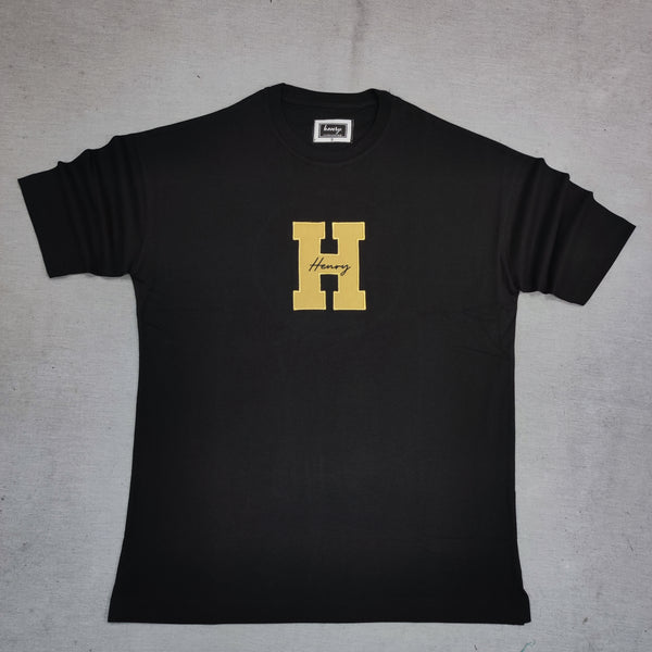 Henry clothing - 3-425 - gold h logo tee - black