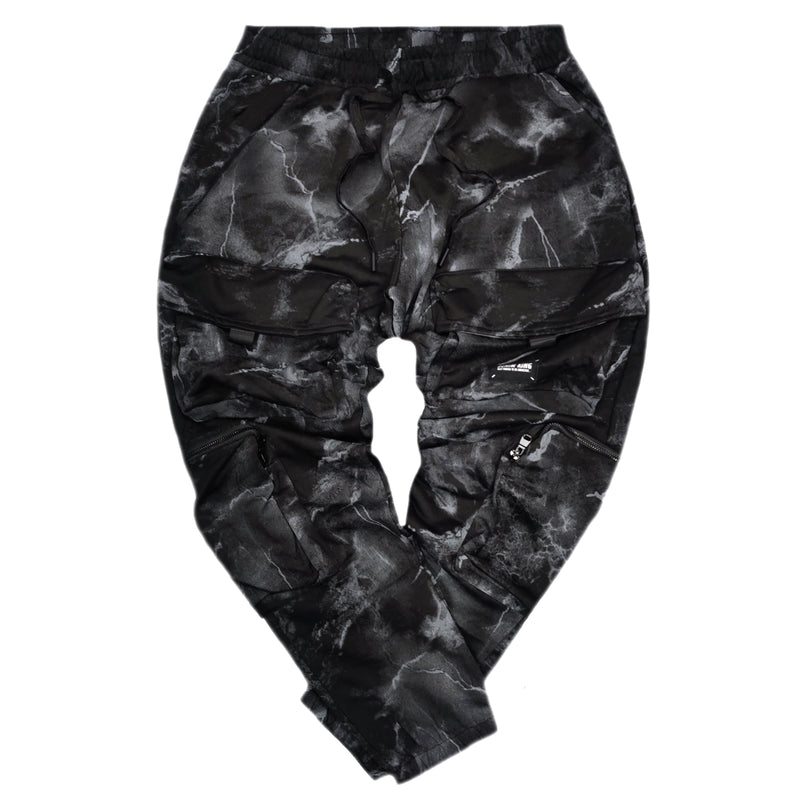 Ανδρική φόρμα Gang - QS9082 - hydrodip pattern cargo pants μαύρο