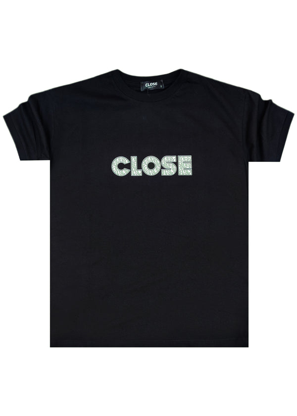 Ανδρική κοντομάνικη μπλούζα Close society - S25-200 - green logo tee -μαύρο