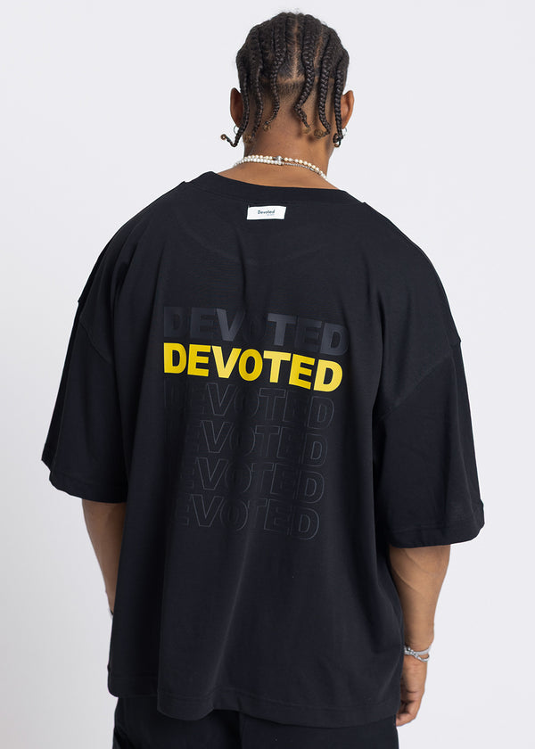 Ανδρική κοντομάνικη μπλούζα DEVOTED-55041B-black oversized Devoted Multi Logo Back