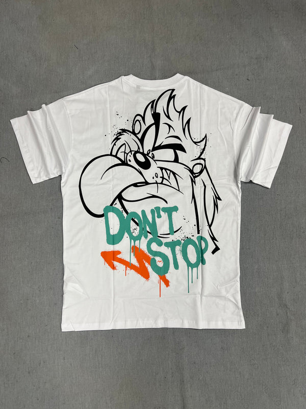ICON D2 - Z-1003 - Oversized tee taz dont stop until u give up - white