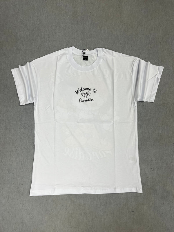ICON D2 - Z-1006 - Oversized welcome to paradise strumf tee - white