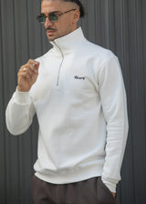 HENRY CLOTHING - Ανδρικό φούτερ Zip και κέντημα Regular Fit - Λευκό 3-817