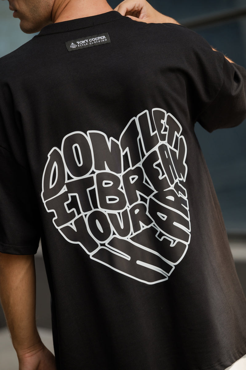 Ανδρική κοντομάνικη μπλούζα Tony couper - T25/1 -  heart design extra oversized tee μαύρο