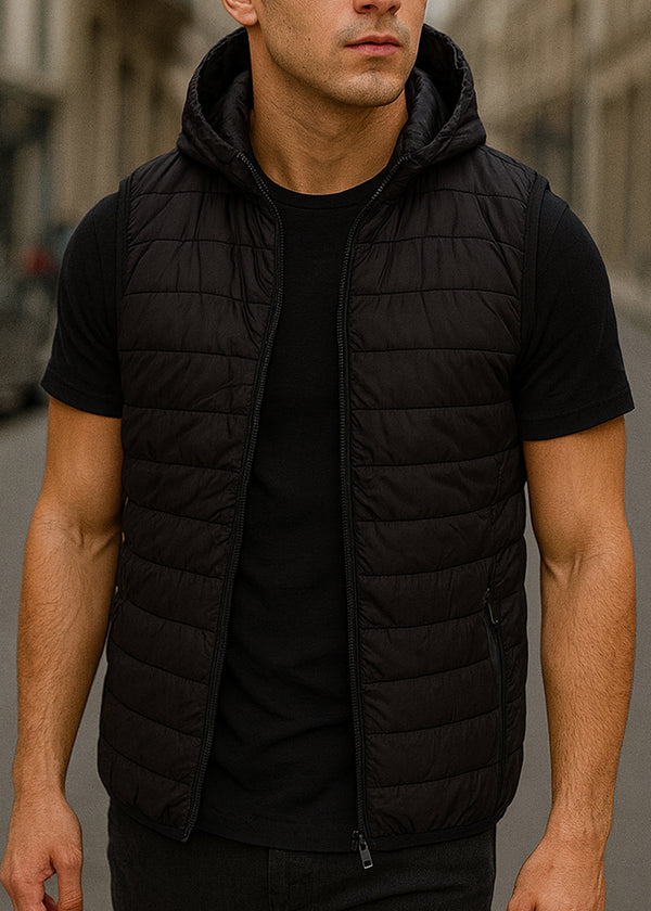 Ανδρικό αμάνικο μπουφάν GUF - JD-21 - hooded sleeveless puffer μαύρο