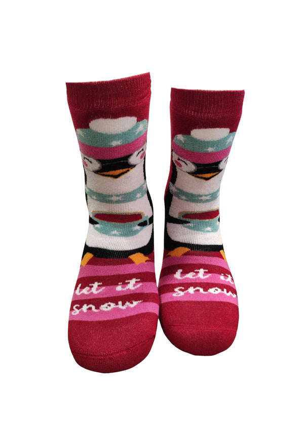 Χριστουγεννιάτικες κάλτσες V-tex -LET IT SNOW PENGUIN-magenta