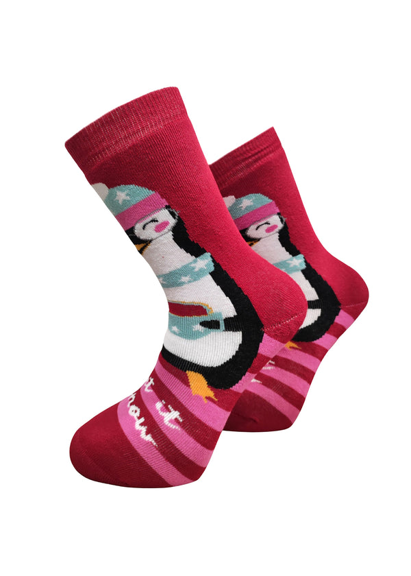 Χριστουγεννιάτικες κάλτσες V-tex -LET IT SNOW PENGUIN-magenta