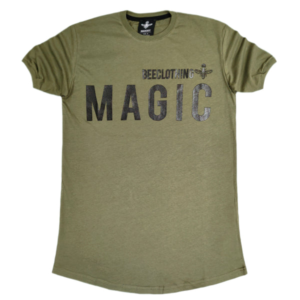 Magic bee - MB2207 - curved hem glossy logo tee - khaki