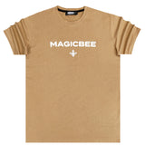 Magic bee white letters logo tee - camel