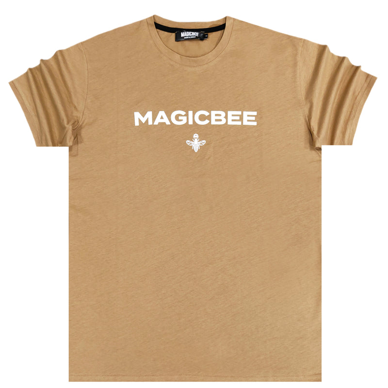 Magic bee white letters logo tee - camel