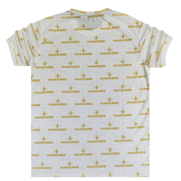 Magicbee all over gold print tee - white