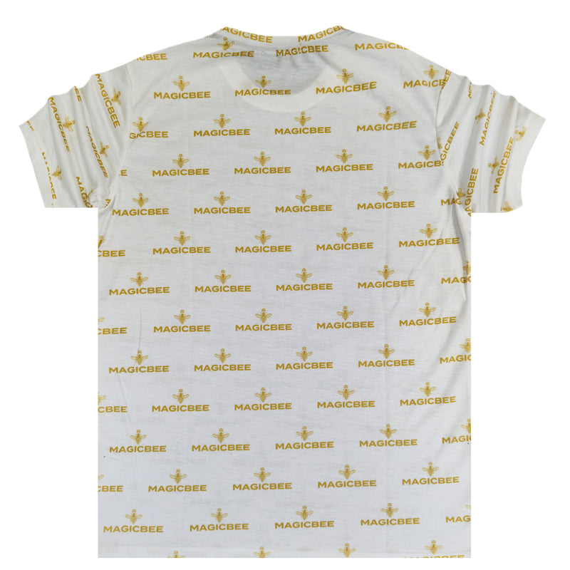 Magicbee - MB2309 - all over gold print tee - white