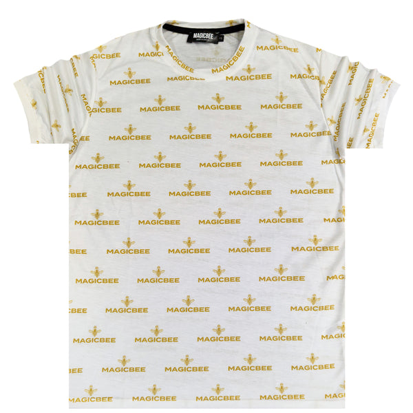 Magicbee all over gold print tee - white