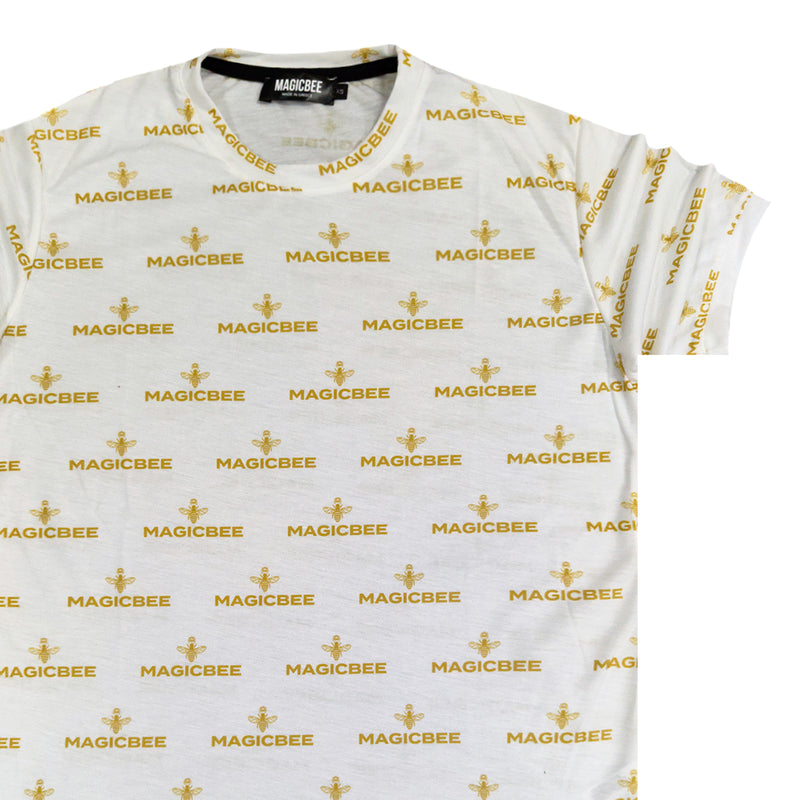 Magicbee - MB2309 - all over gold print tee - white