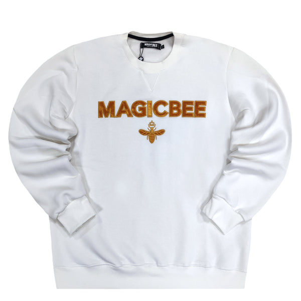 Ανδρικό μακρυμάνικο φούτερ Magicbee - MB23510 - velvet logo λευκό