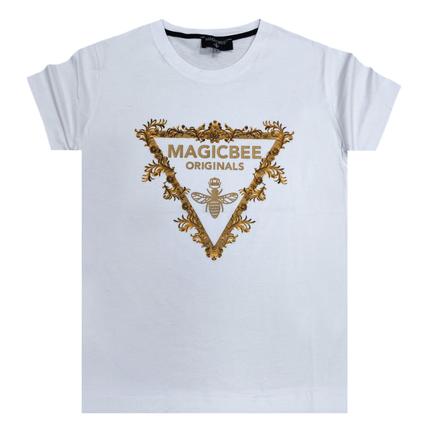 Ανδρική κοντομάνικη μπλούζα Magic bee - MB2411 - gold triangle logo λευκό