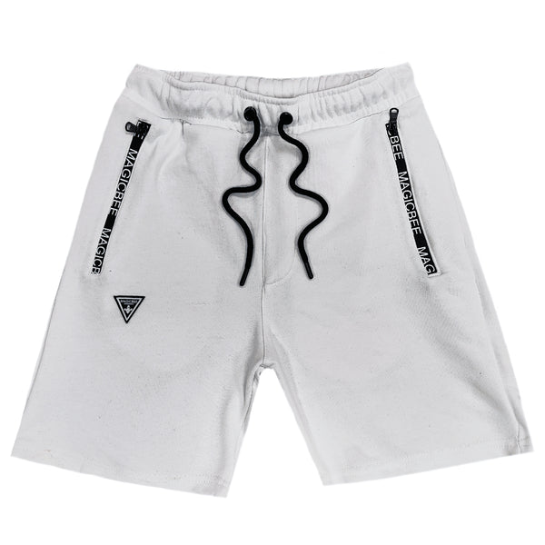 Ανδρική βερμούδα Magicbee - MB2451 - zip pockets shorts λευκό