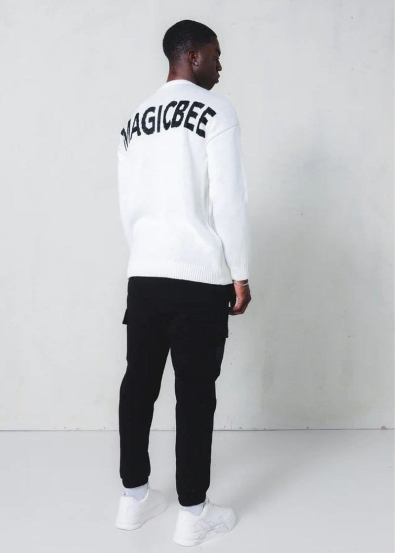 Unisex μακρυμάνικο φούτερ Magicbee - MB24700 - knit sweater logo λευκό
