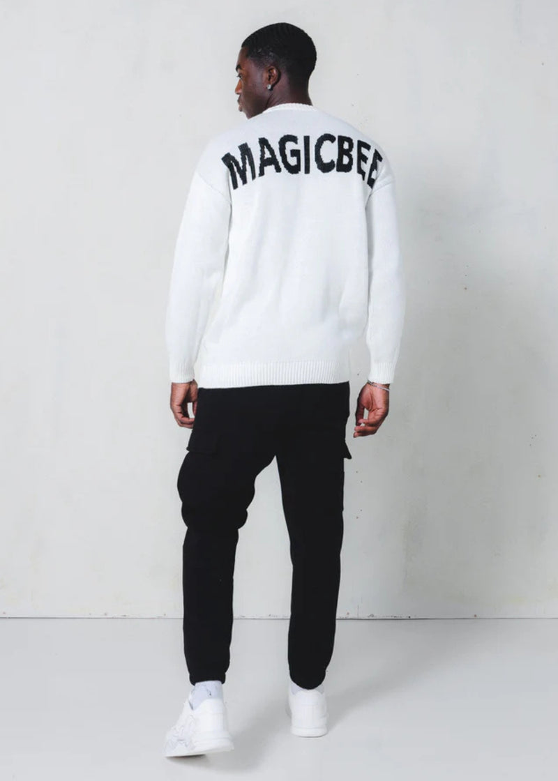 Unisex μακρυμάνικο φούτερ Magicbee - MB24700 - knit sweater logo λευκό