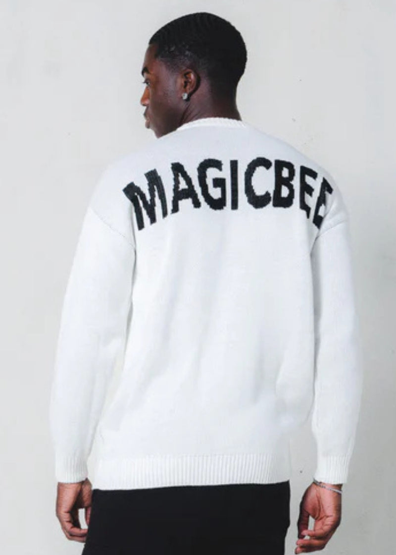 Unisex μακρυμάνικο φούτερ Magicbee - MB24700 - knit sweater logo λευκό