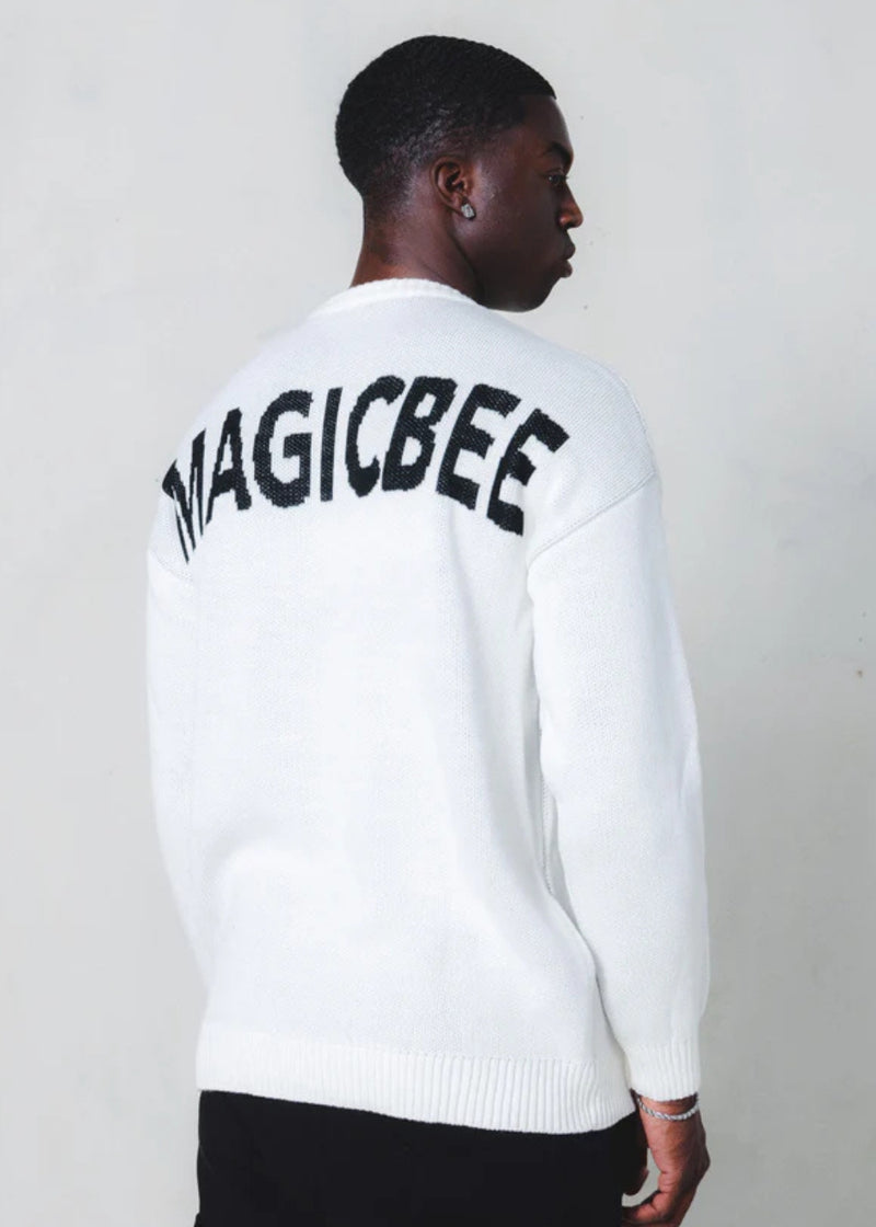 Unisex μακρυμάνικο φούτερ Magicbee - MB24700 - knit sweater logo λευκό