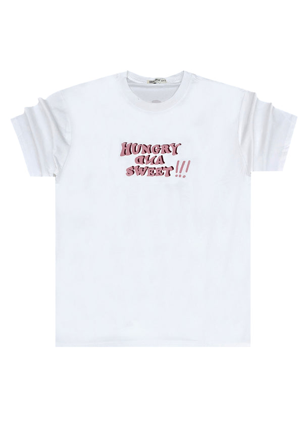 Ανδρική κοντομάνικη μπλούζα GUF - MD6536 - hungry and sweet regular fit λευκό