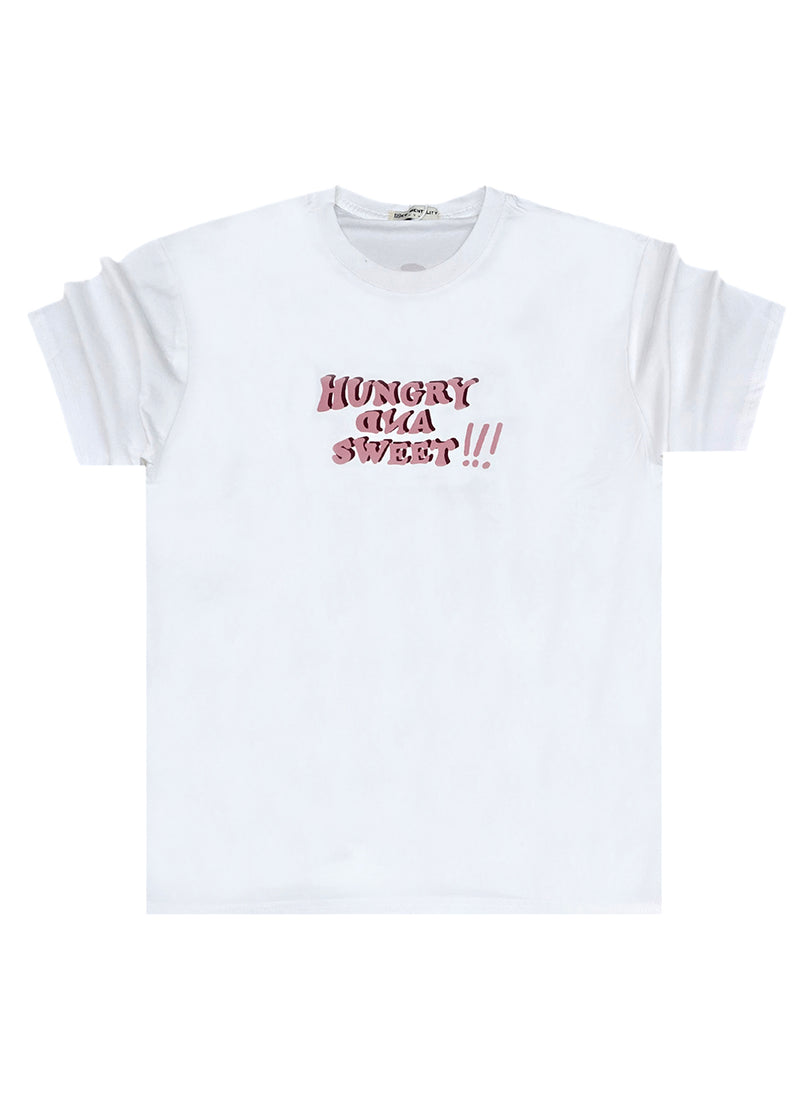 Ανδρική κοντομάνικη μπλούζα GUF - MD6536 - hungry and sweet regular fit λευκό