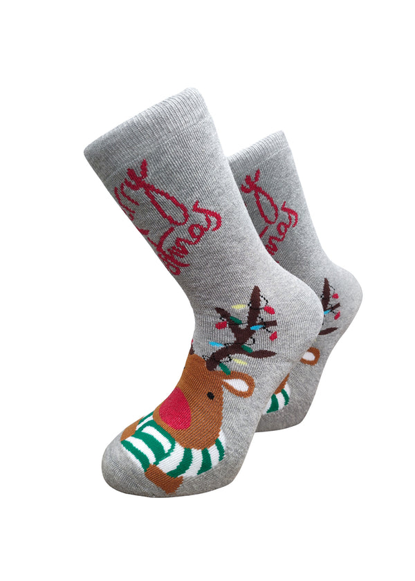 Χριστουγεννιάτικες κάλτσες V-tex -MERRY CHRISTMAS REINDEER-γκρι